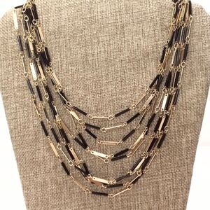 Black and Gold Bar Link Multi Strand Vintage Necklace